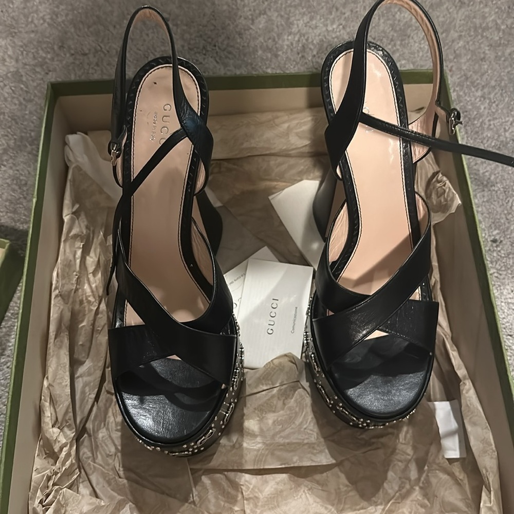 Gucci Black Embellished Platform Heels - Picture 4 of 6